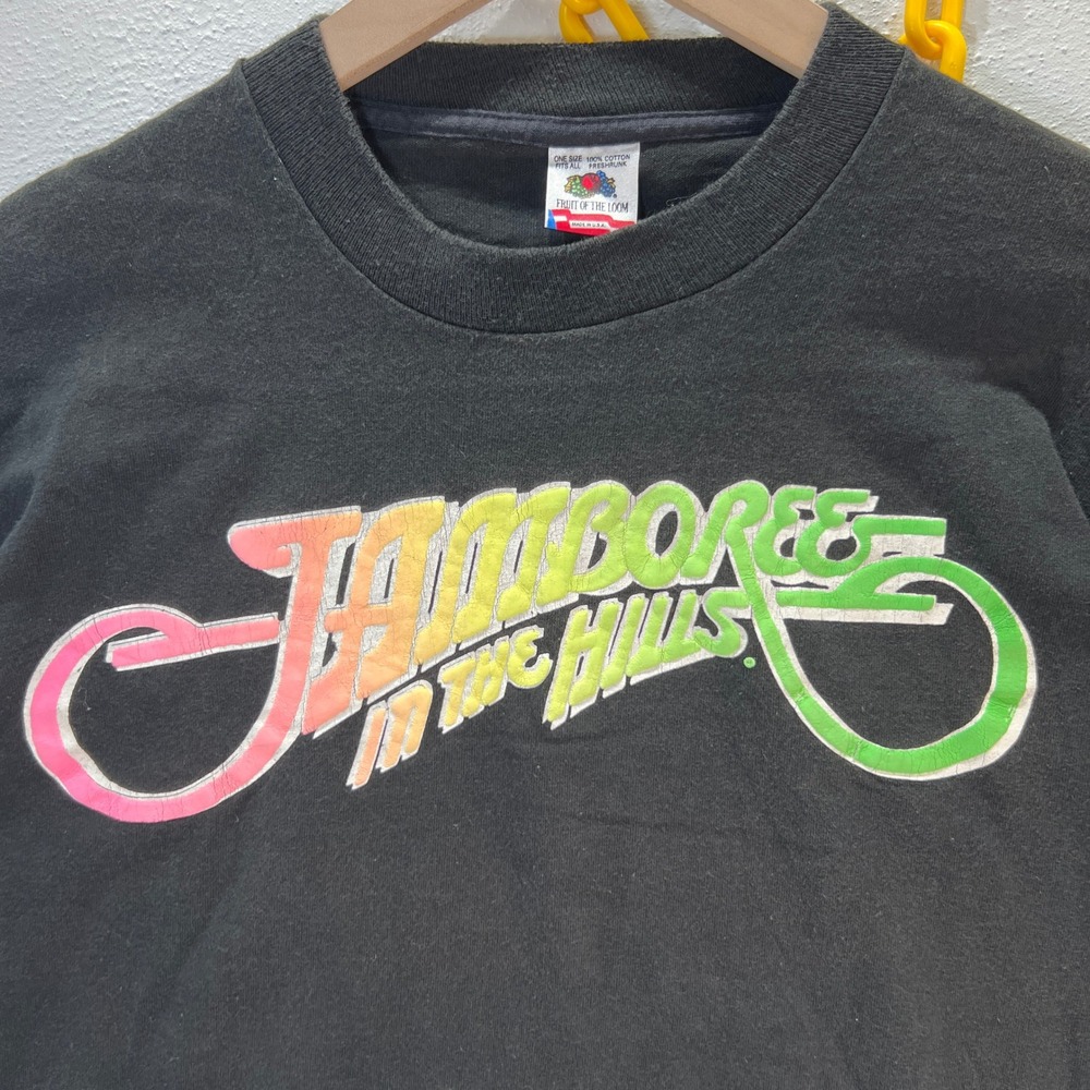 VTG Jamboree In The‎ Hills Puff Print Cropped T-Shirt M Boxy FOTL Black Neon USA